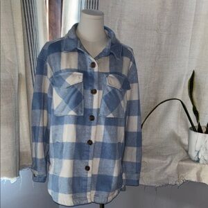 Blue and White Plaid Button-Up Shirt